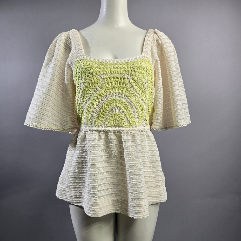 Dex Cream and Yellow Textured Blouse R15